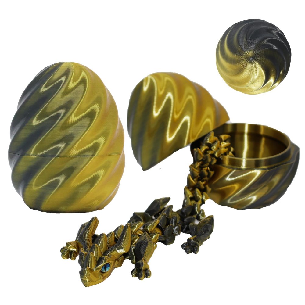 FoxVilla 3D Printed Dragon Egg with Articulated Dragon Inside, Crystal Dragon Fidget Toy, Pink and Blue (Shadow Gold)