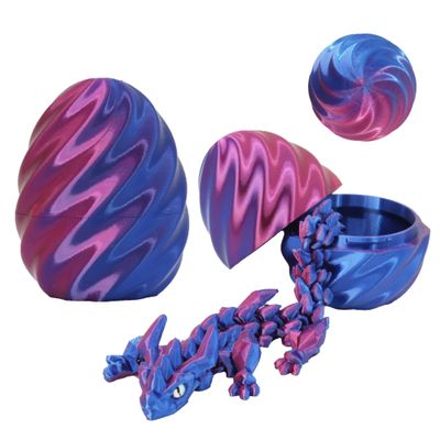 FoxVilla 3D Printed Dragon Egg with Articulated Dragon Inside, Crystal Dragon Fidget Toy, Pink and Blue (Laser Purple)