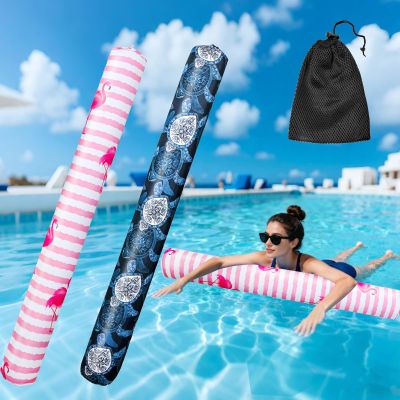 2 Pack Inflatable Swim Pool Noodles, Soft Fabric Covered Large Swim Noodles, Premium Buoyancy for Swimming Floating