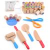 Wooden Dough Tools Kit for Kids, Dough Accessories with Rolling Pins, Pizza Cutter, Safety Scissors & 26 Letter Stamps, Educational Alphabet Learning Toys Gift for Toddlers Ages 36 view 1