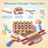 Wooden Dough Tools Kit for Kids, Dough Accessories with Rolling Pins, Pizza Cutter, Safety Scissors & 26 Letter Stamps, Educational Alphabet Learning Toys Gift for Toddlers Ages 36 view 2