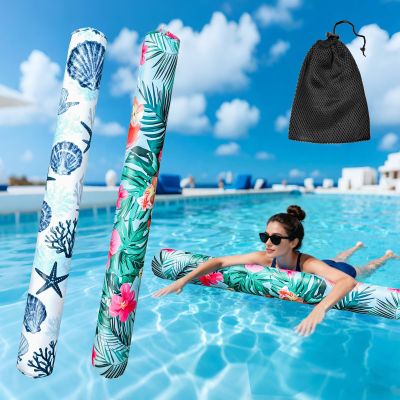 2 Pack Inflatable Swim Pool Noodles, Soft Fabric Covered Large Swim Noodles, Premium Buoyancy for Swimming Floating
