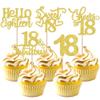 30 Pack 18th Birthday Cupcake Toppers Glitter Eighteen Cheers to 18 Cupcake Picks Hello 18 Cake Decorations for Happy 18th Birthday Anniversary Party Supplies Gold view 1