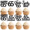 30 Pack 65th Birthday Cupcake Toppers Glitter Sixty-five Cheers to 65 Cupcake Picks Hello 65 Cake Decorations for Happy 65th Birthday Anniversary Party Supplies Black view 1