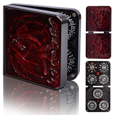 7-in-1 DND Pocket Spinner Dice Set, Foldable Flip Dice with Delicate Dragon Iron Box, Compact Dice Set for DND Role-Playing Games Fans (Red)