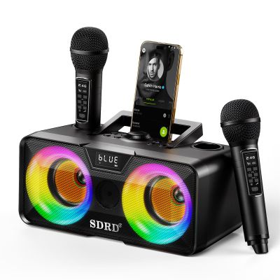 SDRD 217 Bluetooth Karaoke Machine for Adult Kid with Storage and Charging Station, Powerful Karaoke System, 12H Playtime, Rechargeable Wirless Microphone, Support USB/AUX Indoor Outdoor