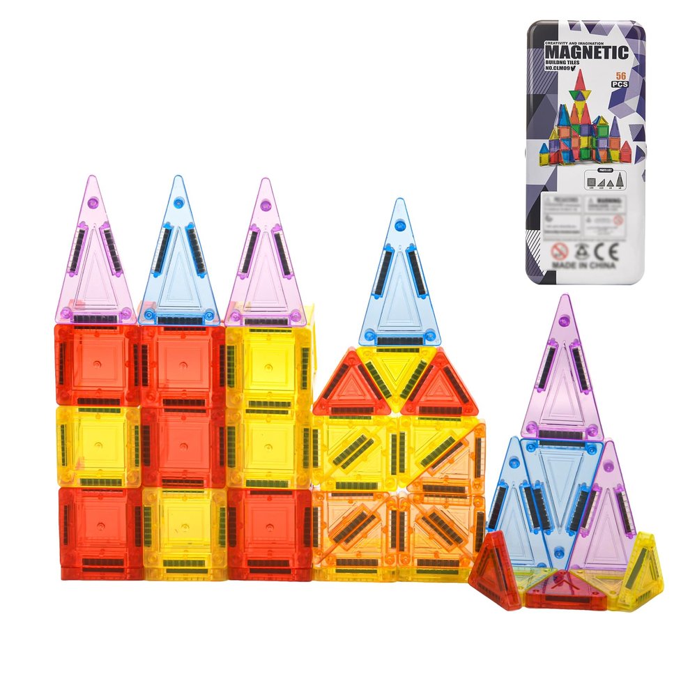 56PCS Mini Magnetic Tiles, Portable Magnetic Toys Travel Set, Construction STEM Learning and Playing Toys for Kids, Montessori Toy for Preschool3+ Year Old Boys Girls Birthday Gifts
