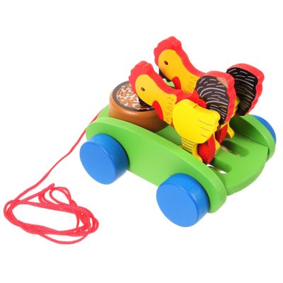 COOLHIYA Educational Wooden Cart Pulling Plaything Cognitive Developmental Push-Pull Animal with Bright Colors Sturdy Material