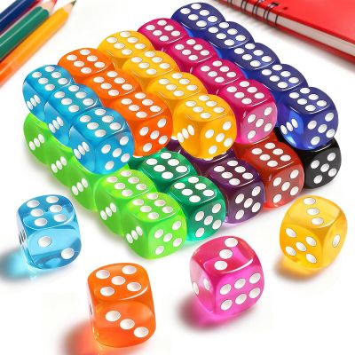 50 Pieces Dice Set, Winzwon 14mm Bulk 6 Sided Colored Game Dices for Board Games, Rolling, Group Event, Math Learning, Classroom Teaching