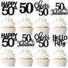 30 Pack 50th Birthday Cupcake Toppers Glitter Fifty Cheers to 50 Cupcake Picks Hello 50 Cake Decorations for Happy 50th Birthday Anniversary Party Supplies Black view 1