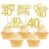 30 Pack 40th Birthday Cupcake Toppers Glitter Forty Cheers to 40 Cupcake Picks Hello 40 Cake Decorations for Happy 40th Birthday Anniversary Party Supplies Gold view 1