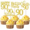 30 Pack 90th Birthday Cupcake Toppers Glitter Ninety Cheers to 90 Cupcake Picks Hello 90 Cake Decorations for Happy 90th Birthday Anniversary Party Supplies Gold view 1