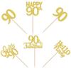 30 Pack 90th Birthday Cupcake Toppers Glitter Ninety Cheers to 90 Cupcake Picks Hello 90 Cake Decorations for Happy 90th Birthday Anniversary Party Supplies Gold view 3