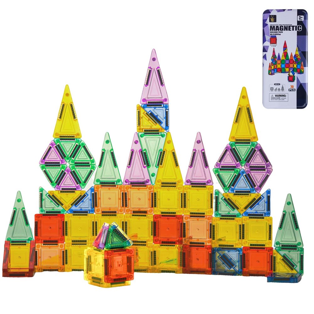 70PCS Mini Magnetic Tiles, Portable Magnetic Toys Travel Set, Construction STEM Learning and Playing Toys for Kids, Montessori Toy for Preschool Boys Girls