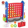Giant 4 in a Row Game,Adjustable Height 4-to-Score Giant Game Set with Carrying Bag and Mesh Pocket, 4-in-1 Play Design with Golf, Mini Basketball & Ring Toss, Giant Connect 4 for Outdoor & Indoor view 1