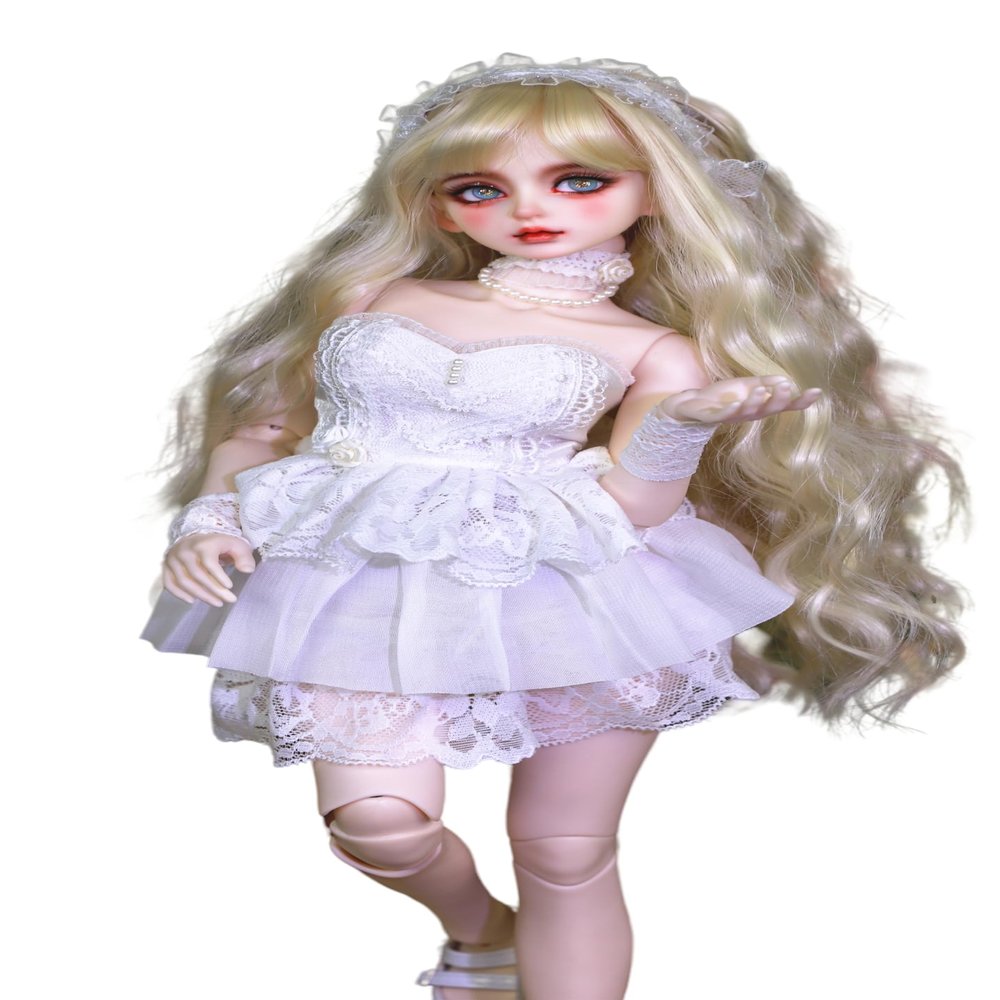 VLEYAN BJD Doll 1/4,Exquisite Hand-Painted Makeup,18 inches(45cm) Tall,White Outfit Style,Ball Jointed Doll,Resin and PVC Materials,for 15+ Year Old,Desk and Wall Decorations