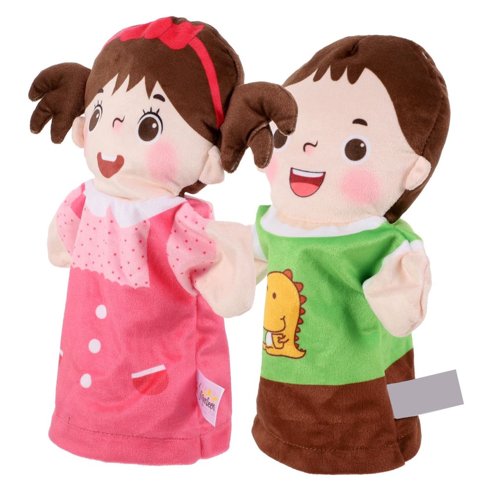 COOLHIYA 2Pcs DIY Educational Hand Puppets for Lifelike Family Figure with Mouth-Opening and Daughter Characters Interactive Role Play Hand for Bonding and Early Learning
