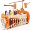 HYAKIDS Wooden Montessori Toys for 1+ Year Old, 6 in 1 Hammering Pounding Activity with Xylophone & Whack a Mole Game, Learning Educational Activities for 18+ Months Boys Girls Gifts view 1