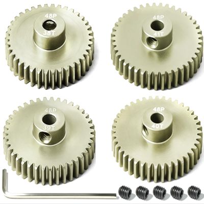 4Pcs 48P Aluminum Alloy Pinion Gear Set 3.175mm 38T 39T 40T 41T Motor Pinion Gear W M4 Screw and Hex Key, Fit 3.175mm (1/8-Inch) Shaft, for Arrma HPI Kyosho Losi Axial Traxxas Tamiya 1/10 RC Car