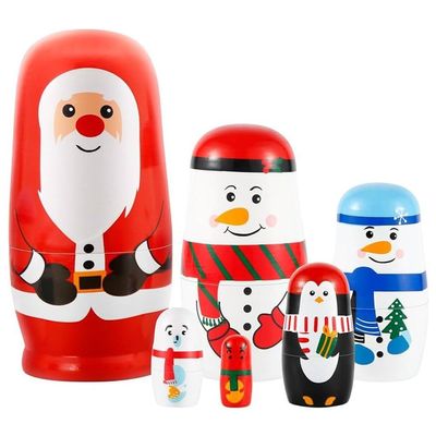 Ulxkmt 6pcs/Set Santa Claus Nesting Dolls Russian Nesting Dolls Handmade Wooden Christmas Nesting Dolls Stacking Nesting Dolls