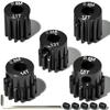 5Pcs 0.8M Hardened Steel Pinion Gear Set 5mm Shaft 11T 12T 13T 14T 15T Motor Pinion Gear with M4 Screw and Hex Key, for Arrma HPI Kyosho Losi Axial Traxxas Tamiya 1/10 RC Car and 540/550 Motors view 1