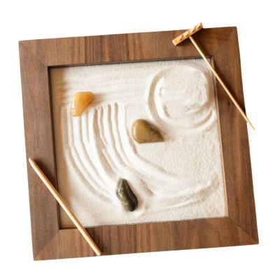 Baoblaze Zen Garden Kit Desk Decor Accessories with Rake Pebbles Decorative Elegant Wooden Zen Sand Garden for Desktop Meditation Home