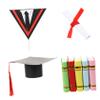 COOLHIYA 3pcs Graduation Cake Decor with Red Tassel Cap Academic Dress Certificate Paper Toppers for Party Dessert Decoration Creative Trencher Cake Toppers for University and High School view 1