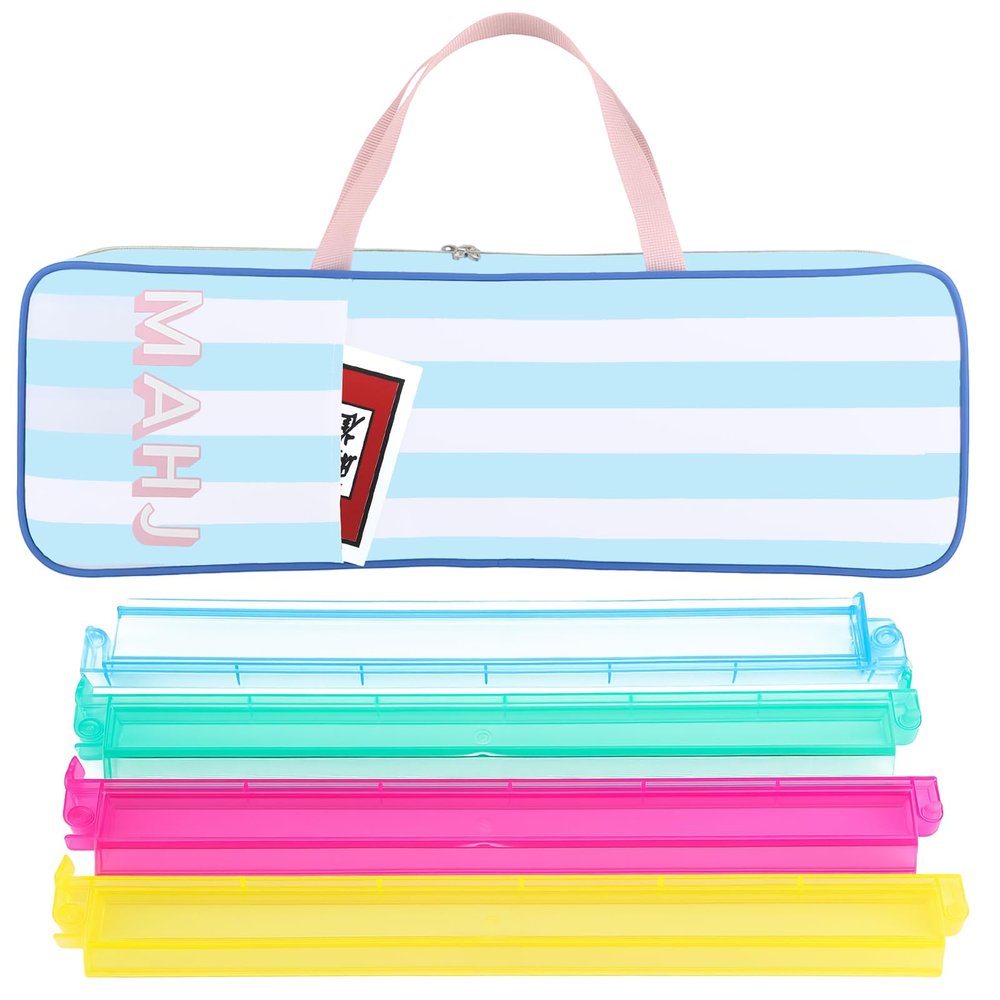 Aliceset Mahjong Rack Storage Bag 21 x 6.5 x 2 Inches Mahjong Gifts for Women Mah Jong Tile Bags with Zipper for Tiles and Pushers Rack Storage Bags Gifts Accessories(Only Bag)(Blue Stripes)