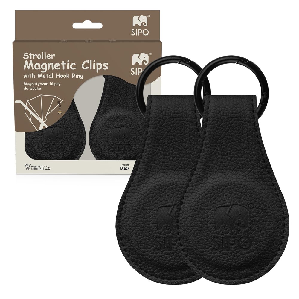 SIPO Magnetic Clips Set of 2 Black - Universal Attachment for Prams & Baby Seats | Extra Strong Modern Design Load Capacity up to 1 kg
