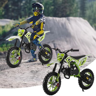 50cc Dirt Bike for Kids 8-14, Gas Powered Mini Dirt Bike with Front & Rear Disc Brakes, High-Speed 25MPH Off-Road Mini Bike, Supports 330 lbs, 2-Stroke Engine, Ideal Youth Motorcycle (Green)