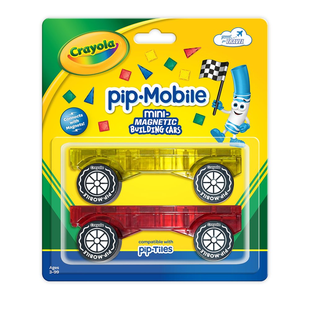 Crayola PIP-Mobiles Rolling Chassis Accessory for Magnetic Building Tiles Add Wheels to Crayola PIP-Tile Sets STEM Learning Toy for Kids Ages 3+ Creative Educational Travel Toy - 2-Pack (Bold)