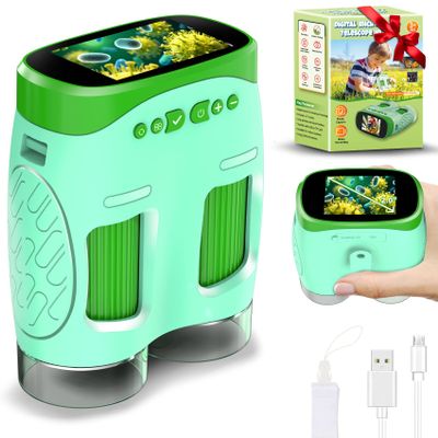 1000X Handheld Microscope for Kids : 4K 2.0" Screen Rechargeable Telescope and Camera Combo with 6 Slides, Perfect for Indoor Outdoor Exploration, Portable Edu for Age 3-12 Children