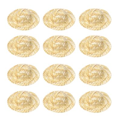 PATIKIL 12 Pcs Mini Straw Hats 2.8 Inch Knitting Miniature Straw Hats Tiny Dollhouse Mini Cowboy Cute Woven Cap for DIY Craft Costume Decoration Jewelry Accessory, Wooden Color