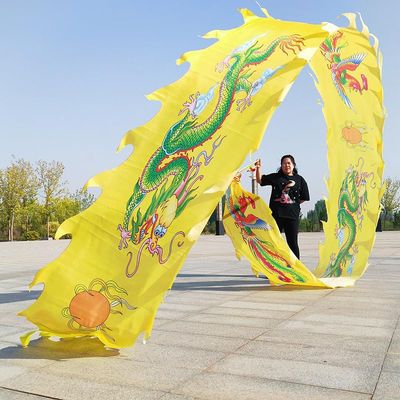 BPGSLYX Colorful Chinese Dragon Dance Ribbon, Large Flow Fabric Dragon Dance Streamer for Outdoor Sports, Festivals, Performances Dragon Dance (6m,Yellow)