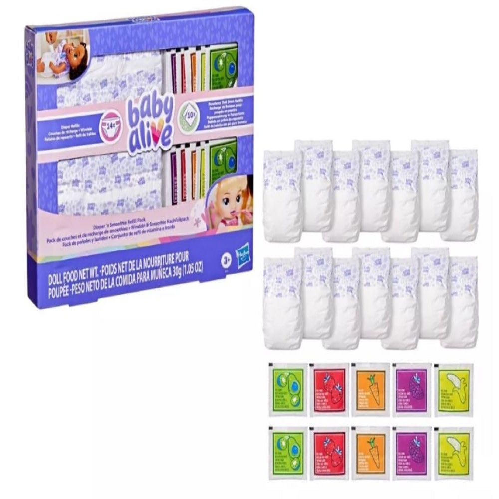 Baby Alive Diaper 'n Smoothie Refill Pack 14 Diapers , 10 Doll Drinks