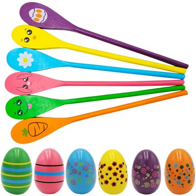 24 Painted Easter Egg and 24 Spoon Race Game Set, 24 Sets, Family Game for Kids & Family Activity Holiday Outdoor Yard Easter Egg Hunt Birthday Party Front Lawn