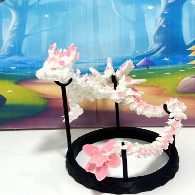 3D Printed Dragon with Display Stand, 12 Inches Articulated White and Pink Cherry Blossom Dragon, Fidget ADHD Autism Toy, Executive Desk Toy D016-DS