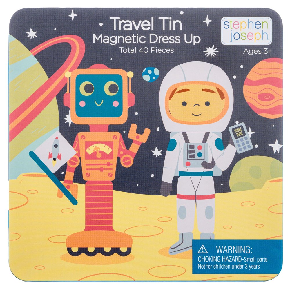Stephen Joseph, Magnetic Dress Up Dolls 40 PC Play Set  Screen-Free Pretend Play, Ideal for Ages 3+  Travel Game for Kids, Magnetic On The Go Activity Set, Space