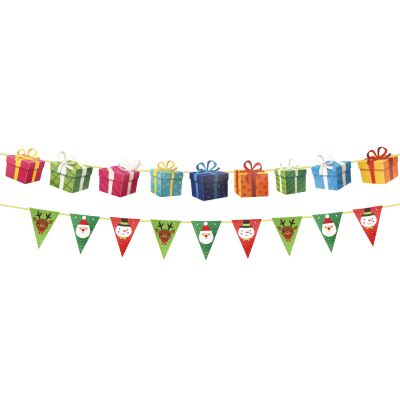 2pcs Christmas Themed Banners, Colorful Gift Box & Snowman Hanging Banner Funny Christmas Themed Decorations Supplies for Home Wall Party Decorations