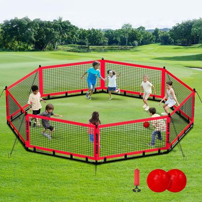 Gaga Ball Pit for Kids, Portable Gagaball Court 20ft Equipped with Carry Bag, 2 Gaga Balls, Wind Ropes and Ground Spikes for Sport Games and Indoor & Outdoor Activities