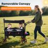 Ultra-Large Capacity Folding Wagon Stroller for 2 Kids, 330LBS 240L Heavy Duty Push Wagon with Canopy, 5-Point Safety Harness & Shock-Absorbing PU Wheels for Outdoor Camping Beach Travel,Black view 2