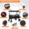 Ultra-Large Capacity Folding Wagon Stroller for 2 Kids, 330LBS 240L Heavy Duty Push Wagon with Canopy, 5-Point Safety Harness & Shock-Absorbing PU Wheels for Outdoor Camping Beach Travel,Black view 4