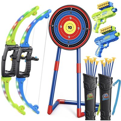 Bow and Arrow Toys for Kids, 2 Pack LED Light Up Archery Set Outdoor Indoor