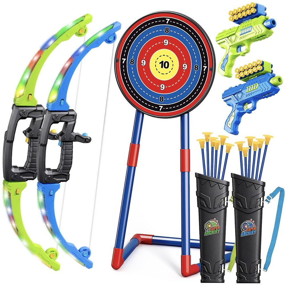 Bow and Arrow Toys for Kids, 2 Pack LED Light Up Archery Set Outdoor Indoor