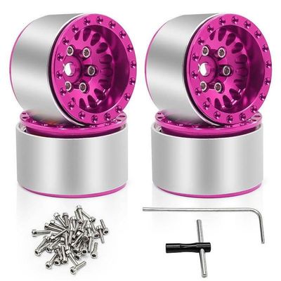4 Pcs Aluminum Beadlock Wheel Rims Compatible with 1 18 1 24 Scale RC Crawler Cars Compatible with SCX24 AX24 Models Upgrade Parts Compatible with Off Road Remote Control Vehicles(Pink)