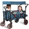Ultra-Large Capacity Folding Wagon Stroller for 2 Kids, 330LBS 240L Heavy Duty Push Wagon with Canopy, 5-Point Safety Harness & Shock-Absorbing PU Wheels for Outdoor Camping Beach Travel,Blue view 1