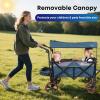 Ultra-Large Capacity Folding Wagon Stroller for 2 Kids, 330LBS 240L Heavy Duty Push Wagon with Canopy, 5-Point Safety Harness & Shock-Absorbing PU Wheels for Outdoor Camping Beach Travel,Blue view 2