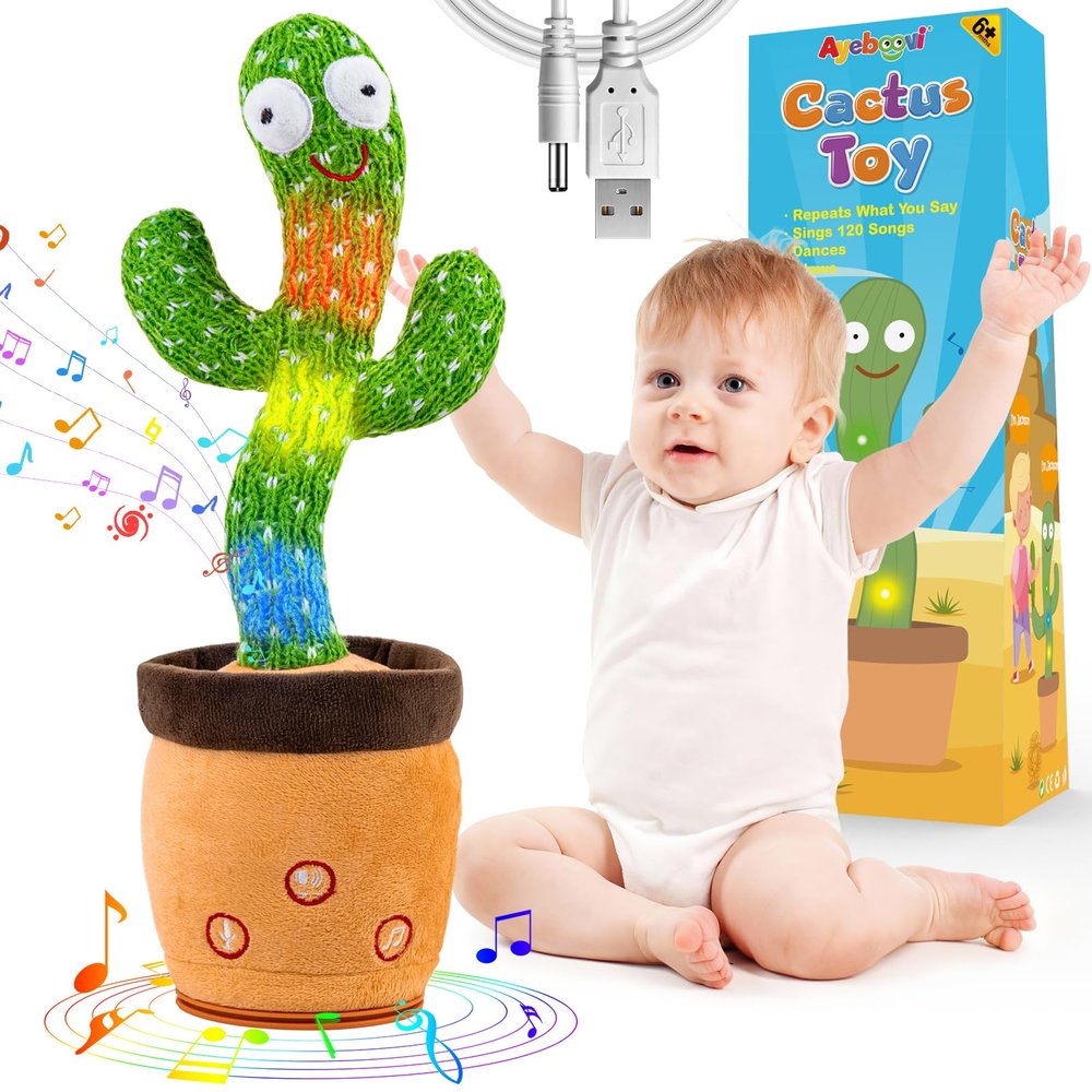Ayeboovi Rechargeable Dancing Talking Cactus Toy for Baby Toddler,Singing Mimicking Recording Repeating with 120 Songs, Tummy time Toys for Girls Boys, Birthday or Chirstmas Gifts
