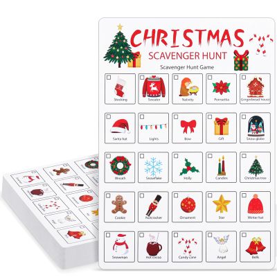 Hoolerry 30 Pcs Scavenger Hunt for Kids Road Trip Game Car Spring Summer Wedding Scavenger Hunt Cards Travel Activities Camping Games Outdoor Indoor Seek Activity for Kids Adults (Christmas)