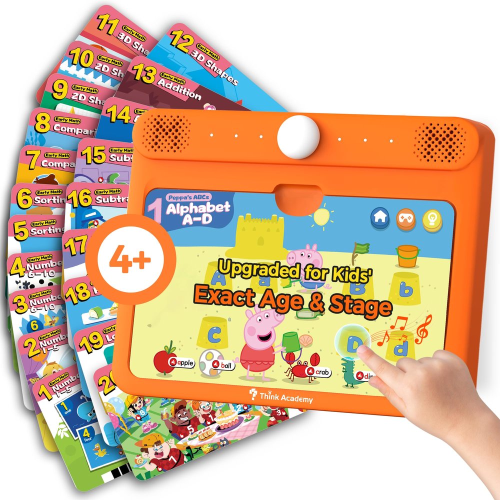 Think Academy Learning Pad for 4+, Age-Optimized Screen-Free Educational Learning Tablet, Learn to Read Phonics Flash Cards with Alphabet, Words, Numbers, Music, Preschool Learning Activities for Kids